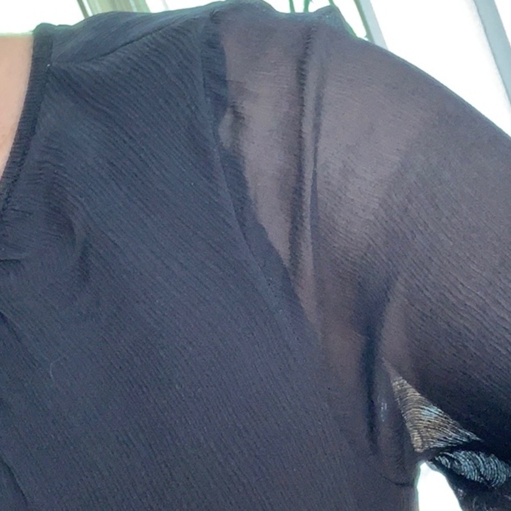 Ann Taylor black wool and crinkle chiffon silk sweater top Size S